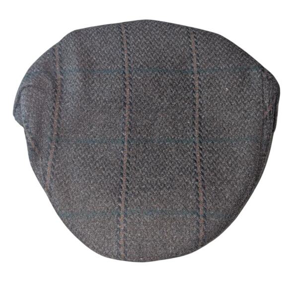 Vintage Mens Totes Wool Blend Flat Cabbie Newsboy Cap Hat Gray Brown Plaid Sz L - Picture 1 of 6